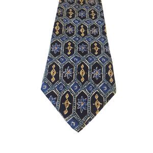 Etro‎ Neck Tie Mens Italian Luxury Blue Navy Tan Floral Silk Made in USA Office